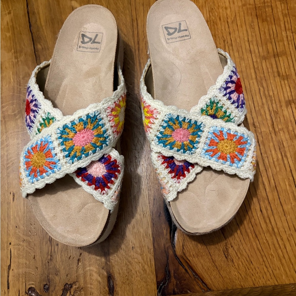 Dirty Laundry Colorful Crochet Slide Platform Sandals, Size 10/41